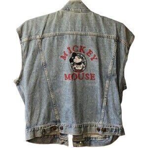 Disney Store Vintage Denim Mickey Mouse Jean Vest Large Y2K Embroidered Jacket
